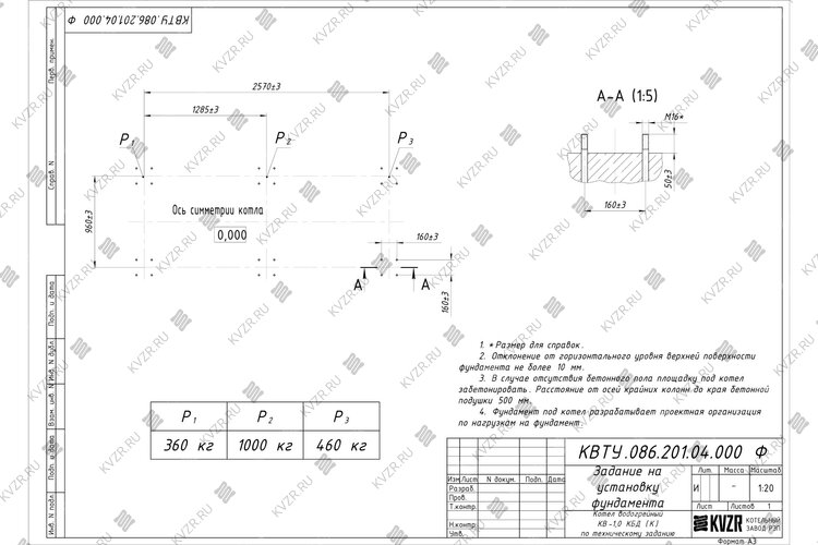 Котел 1000 кВт уголь дрова с колосниками чертеж фундамента