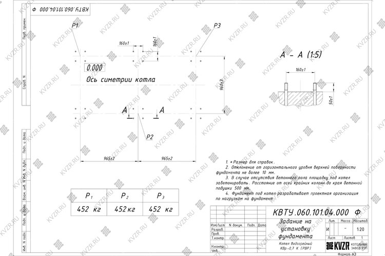 Чертеж фундамента котла КВр 0.7 с ОУР